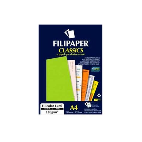 Papel Filicolor Lumi A4 180g 50 Folhas Verde Filipaper Papéis