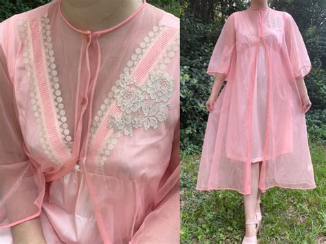 1960s Sheer Pink Peignoir Robe By Pinehurst Lingerie Etsy