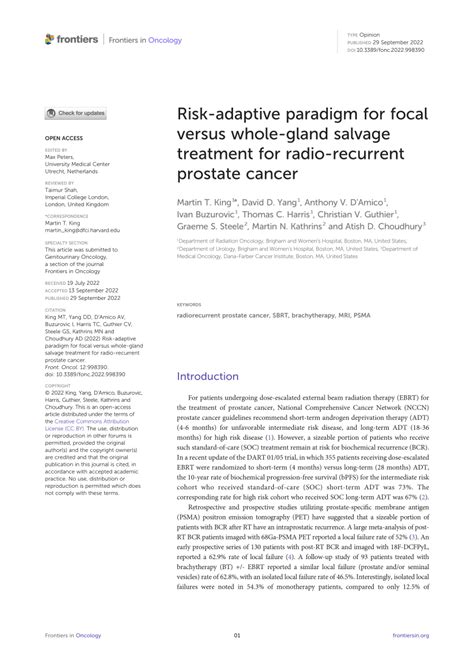 Pdf Risk Adaptive Paradigm For Whole Gland Versus Focal Treatment For