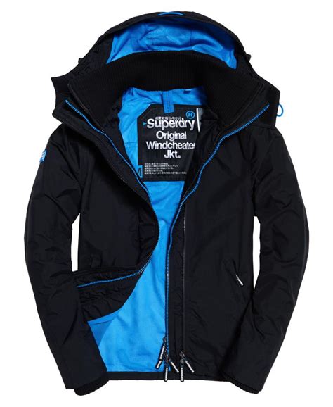 Lyst Superdry Pop Zip Hooded Technical Windcheater Jacket In Black For Men