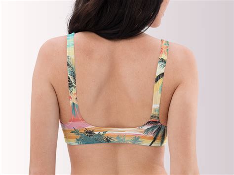 Bralette Bikini Top Tropical Palm Trees Padded Bikini Top Womens Swimwear With Sun Protection