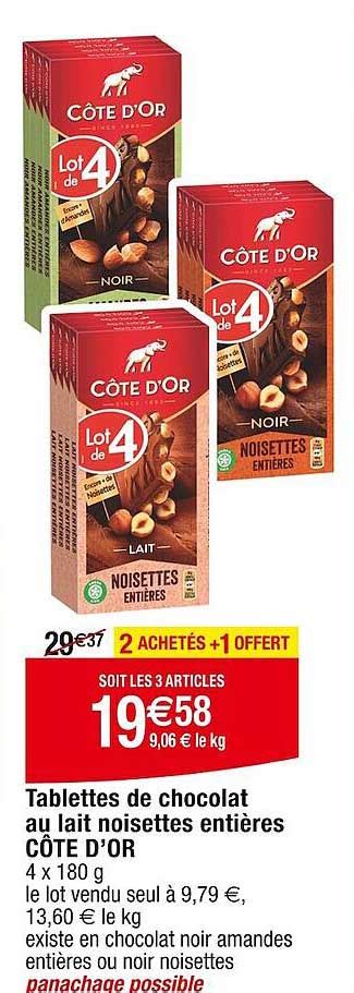 Promo Tablettes De Chocolat Au Lait Noisettes Enti Res C Te D Or Chez