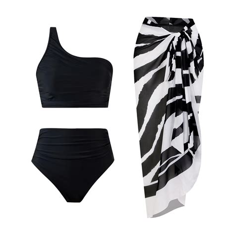 3 Piece Swimsuits For Women High Waisted Bikini Sets Retro Swimsuit With Cover Up Beach Wrap
