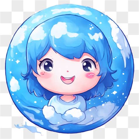 Baixe Garota De Desenho Animado Kawaii Com Cabelo Azul E Nuvens