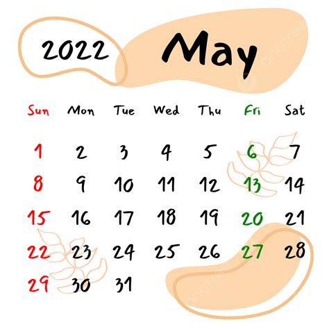 Vector Calendario Mensual Mayo 2022 Estética Png Calendario Mensual Mayo 2022 Estético Png