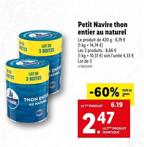 Promo Petit Navire Thon Entier Au Naturel Chez Lidl