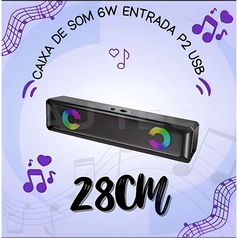 Caixa de Som Soundbar Multimidia Alta Iluminação Led RGB Speaker Aux PC