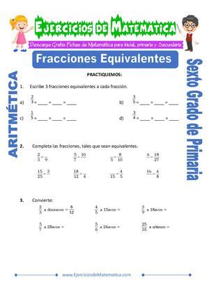 Cuarto Grado Hojas De Trabajo Equivalencia De Fracciones