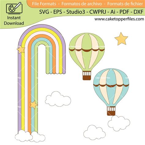 Rainbow Hot Air Balloon Cake Topper Cut File