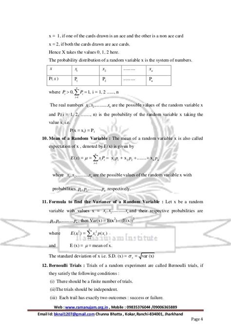 MATHEMATICS FORMULA FOR CLASS XII : PROBABILITY 