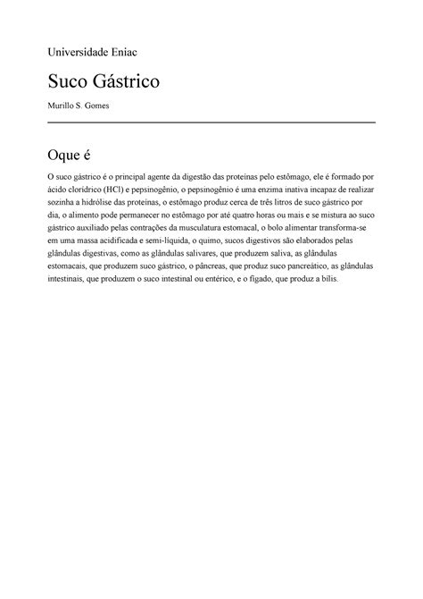 Suco Gástrico - Apontamentos 1 - Ensino De Educação Física - Faculdade ...