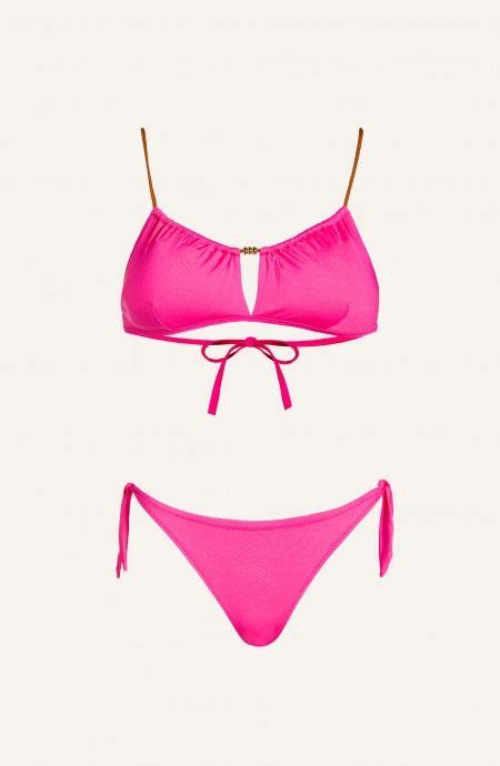 Bikini Fascia Spalline Alcantara Tinta Unita Taglia Xs Colore Rosa Slip Perizoma Copertura Ridotta