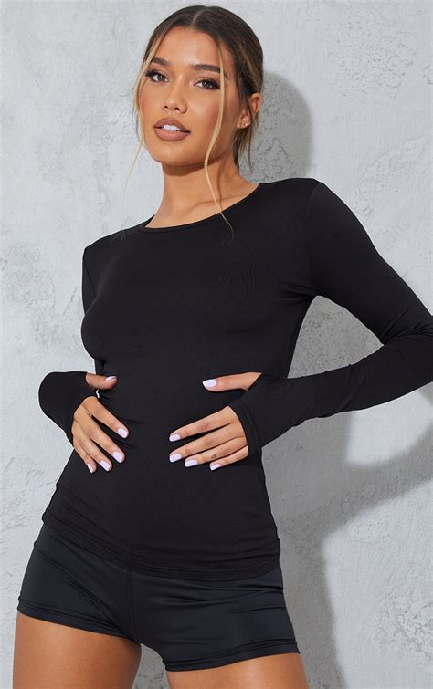 Black Long Sleeve Gym Top | PrettyLittleThing USA