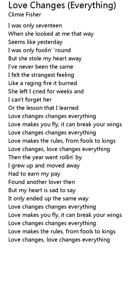 Love Changes (Everything) 歌词 - 歌词网