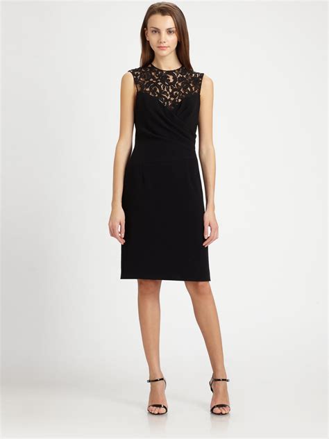 Teri Jon Lacetrimmed Crepe Dress In Black Lyst