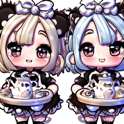 2 Chibi Cat Girls In Maid Outfits Holding Boba Tea · Creative Fabrica