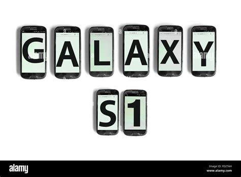 Galaxy S1 written on the screens of smartphones photographed against a ...