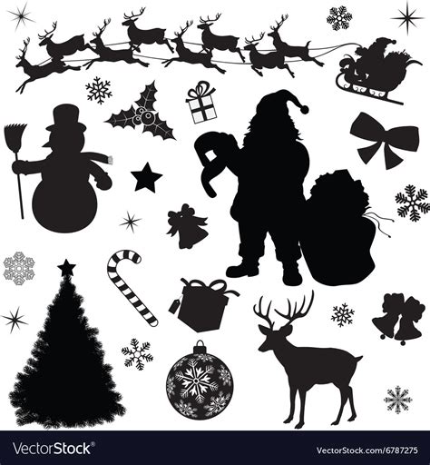 Christmas Collection Black Silhouettes Royalty Free Vector