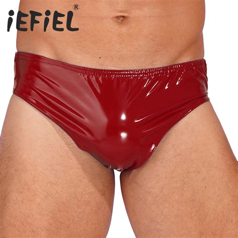 Slip En Cuir Verni Pour Homme Sous V Tement Sexy Bikini Maillot De Bain Club F