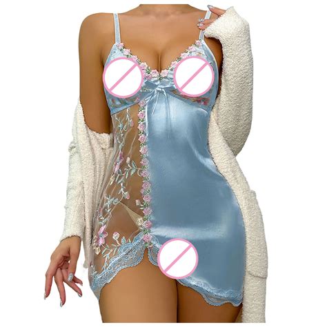 Midwennn Women Fashion Embroidered Mesh Splice Short Lingerie Dress Sexy Lace Shorts Lingerie