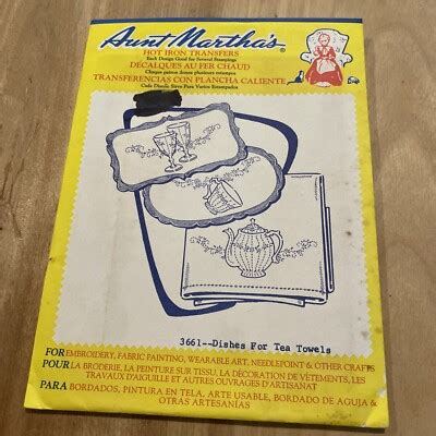 Vtg Aunt Martha S Hot Iron Transfers 3661 Dishes For Tea Towels Tea