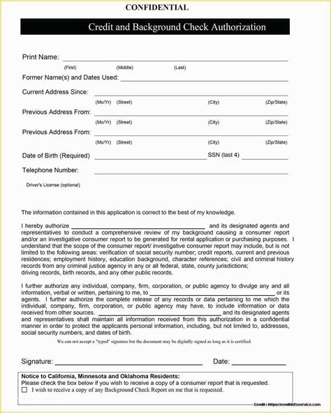 Credit Check Authorization Form Template Free Of Credit Check