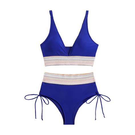 Valueadd Women S Color Blocking Deep V Bikini Pleated Swimsuit Walmart