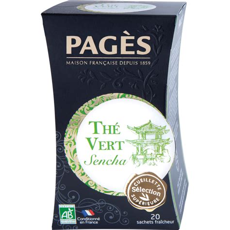 Thé Vert Bio Sencha Pagès 20 Sachets Café Dosette