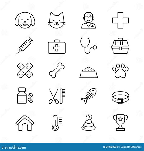 Cute Veterinary Icon Set Vet Clinic Equipment Symbol Sign Outline