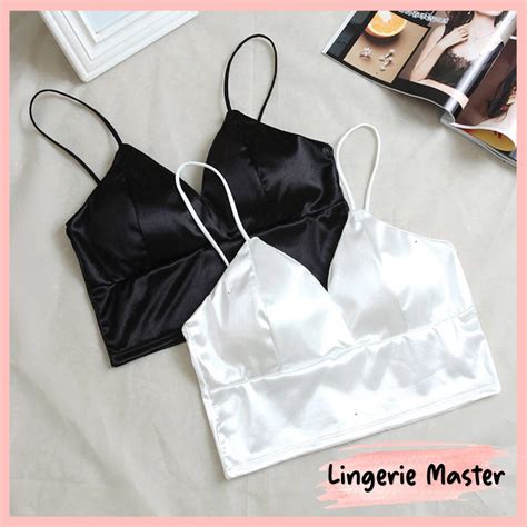 Jual Lingerie Master B Tanktop Crop Sexy Atasan Pakaian Dalam Bra Satin Wanita Polos