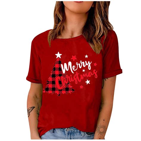 Christmas Shirts for Women Christmas Tree Graphic Shirts Short Sleeve ...