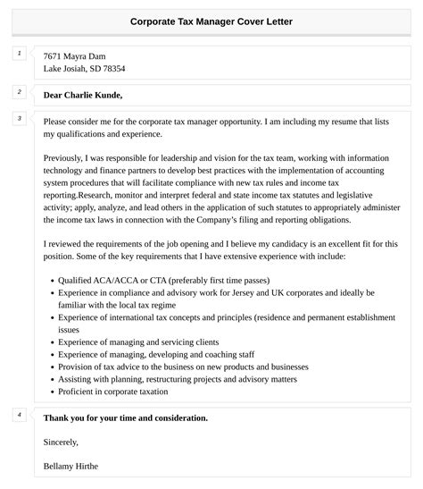 Corporate Tax Manager Cover Letter Velvet Jobs