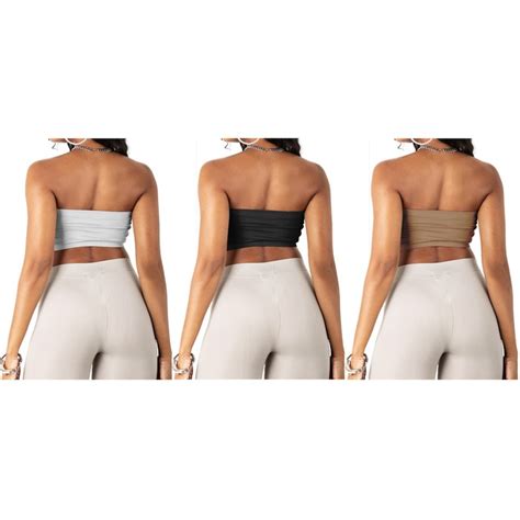 3 Pack Womens Seamless Strapless Bandeau Bralettes Tanga