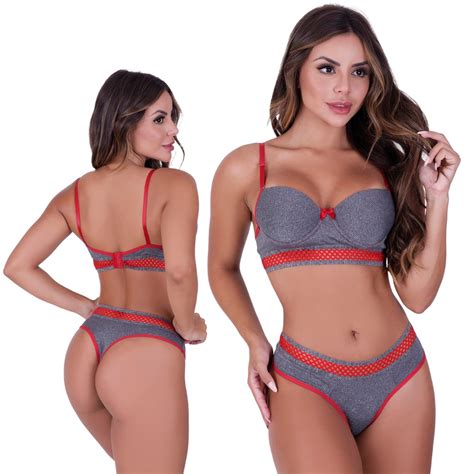 Promoção Conjunto lingerie Conforto Dia Dia Sutiã Bojo Tanga fio Shopee Brasil