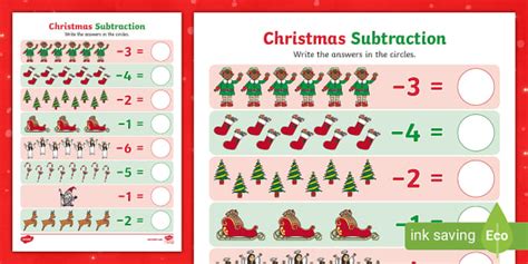 Christmas Subtraction Up To 10 Activity Sheet Twinkl