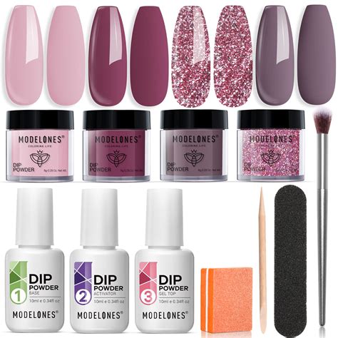 Dip Powder Nail Kit Starter Colors Nude Pink Glitters Acrylic Dipping Powder System Liquid
