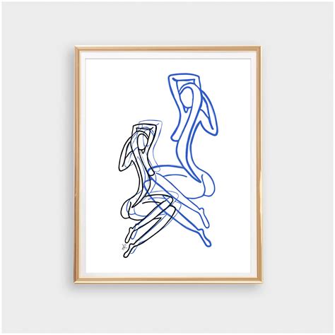 Blue Naked Woman Drawing Wall Art Prints Woman Art Print In Etsy