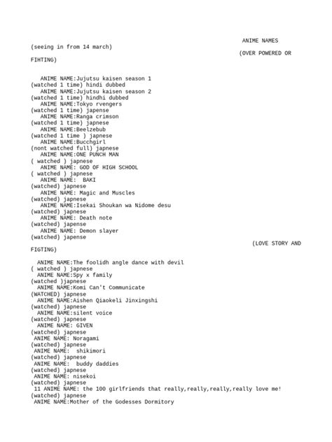 Anime Name Pdf