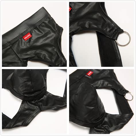 Pk Sexy Gay Mens Underwear Faux Leather Low Rise Cut Out Briefs Underpants Mj Amega