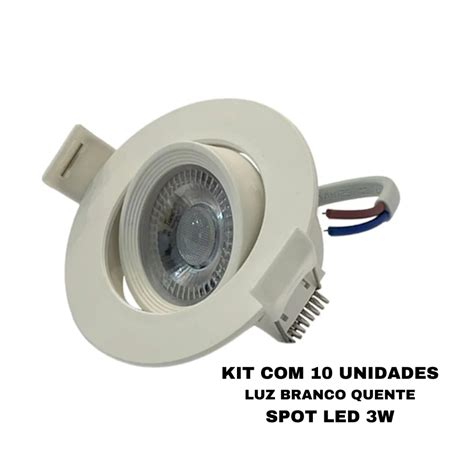 Kit Led Spot Dicr Ica Direcional W Redondo Embutido Branco Quente