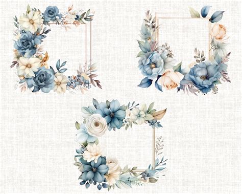 Dusty Blue Floral Clipart Blue Floral Flower Frame Clipart Etsy