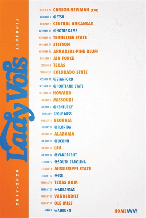 Printable Lady Vols Basketball Schedule