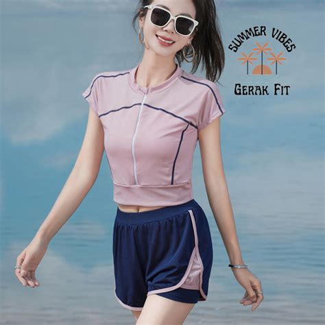 Jual New Sports Swimwear Female Split Two Piece Suit Girl Student Hot Spring Swimsuit Shopee