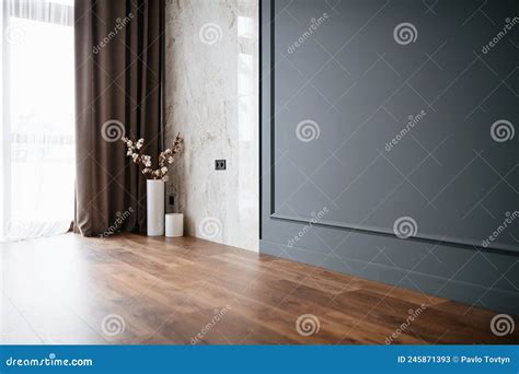 Interior of the House with a Dark Blue Wall and Decor Stock Image ...