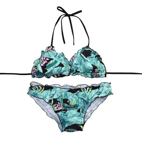 Ishowtienda Women Wave Edge Bikini Set Sexy Print Swimsuit Push Up