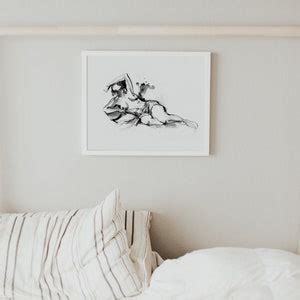 Female Nude Art Gesture Drawing Print Woman Line Art Etsy