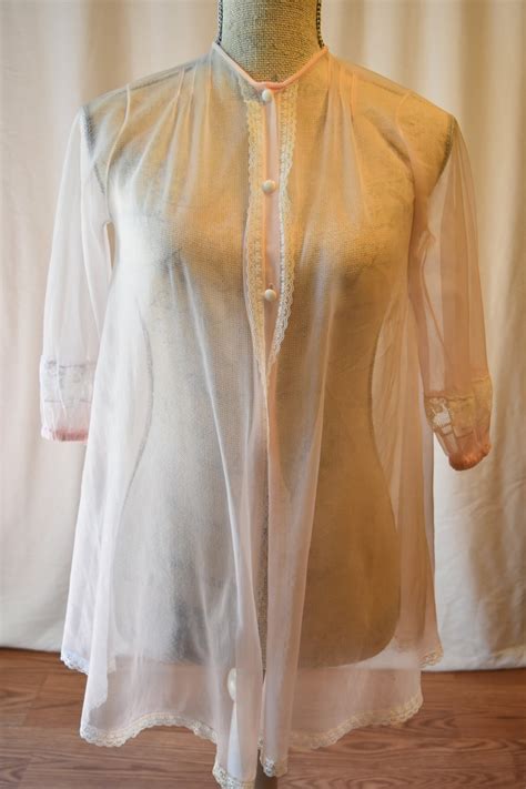 Vintage Pale Pink Sheer Nightie Lingerie Cover Up Etsy