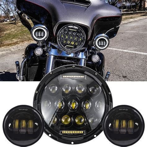 7 LED Headlight Fog Passing Light For Harley Davidson Road King