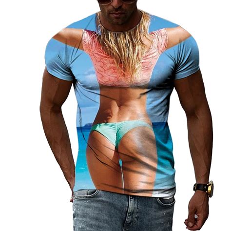 Plaj Bikini Seksi K Z Erkek T Shirt Rahat Hawaii Tatil T Shirt D Bask Kad