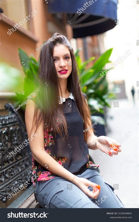 Beautiful Brunette Italian Girl Sitting On Stock Photo Shutterstock